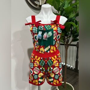 New Eyeshadow Ugly Christmas Ornament sweater Romper Junior /womens Small